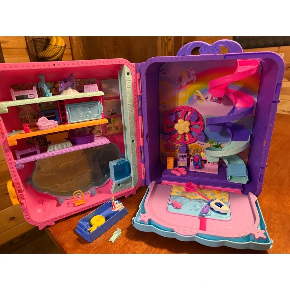 Polly Pocket Rainbow Funland Theme Park Backpack Playset Unicorn Carnival Toy